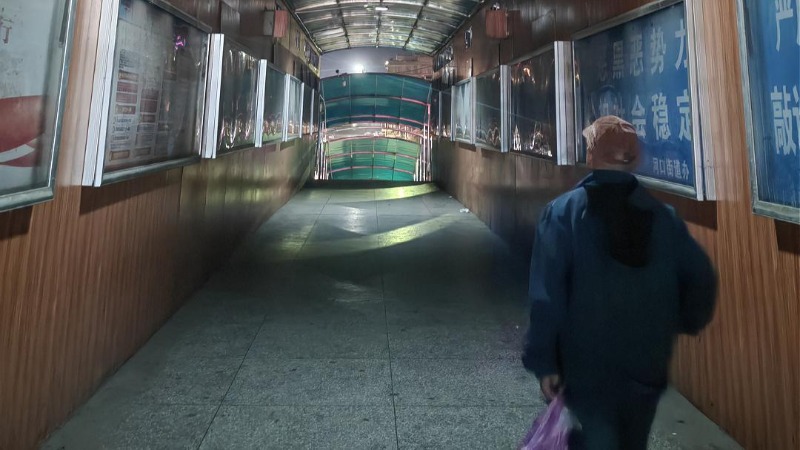 河口天桥没路灯“黑蒙蒙”，夜间出行不便